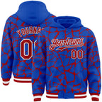 Custom Thunder Blue Red-White Abstract Network 3D Pattern Design Bomber Full-Snap Varsity Letterman Hoodie Jacket