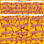 Custom Gold Red-White Abstract Network 3D Pattern Design Bomber Full-Snap Varsity Letterman Hoodie Jacket