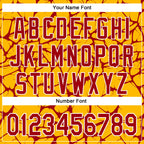 Custom Gold Red-White Abstract Network 3D Pattern Design Bomber Full-Snap Varsity Letterman Hoodie Jacket