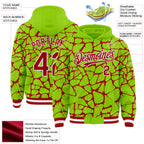 Custom Neon Green Red-White Abstract Network 3D Pattern Design Bomber Full-Snap Varsity Letterman Hoodie Jacket