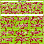 Custom Neon Green Red-White Abstract Network 3D Pattern Design Bomber Full-Snap Varsity Letterman Hoodie Jacket