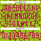 Custom Neon Green Red-White Abstract Network 3D Pattern Design Bomber Full-Snap Varsity Letterman Hoodie Jacket