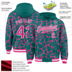 Custom Teal Pink-White Abstract Network 3D Pattern Design Bomber Full-Snap Varsity Letterman Hoodie Jacket
