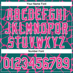 Custom Teal Pink-White Abstract Network 3D Pattern Design Bomber Full-Snap Varsity Letterman Hoodie Jacket