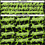 Custom Black Neon Green-White Abstract Network 3D Pattern Design Bomber Full-Snap Varsity Letterman Hoodie Jacket