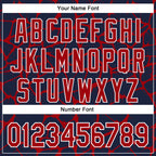 Custom Navy Red-White Abstract Network 3D Pattern Design Bomber Full-Snap Varsity Letterman Hoodie Jacket