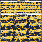 Custom Navy Gold-White Abstract Network 3D Pattern Design Bomber Full-Snap Varsity Letterman Hoodie Jacket