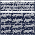 Custom Navy Gray-White Abstract Network 3D Pattern Design Bomber Full-Snap Varsity Letterman Hoodie Jacket