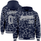 Custom Navy Gray-White Abstract Network 3D Pattern Design Bomber Full-Snap Varsity Letterman Hoodie Jacket