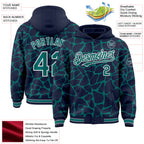 Custom Navy Teal-White Abstract Network 3D Pattern Design Bomber Full-Snap Varsity Letterman Hoodie Jacket