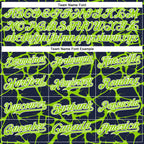 Custom Navy Neon Green-White Abstract Network 3D Pattern Design Bomber Full-Snap Varsity Letterman Hoodie Jacket