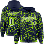 Custom Navy Neon Green-White Abstract Network 3D Pattern Design Bomber Full-Snap Varsity Letterman Hoodie Jacket