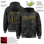 Custom Black Gray-Old Gold Curve Lines 3D Pattern Design Bomber Full-Snap Varsity Letterman Hoodie Jacket