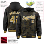 Custom Black Old Gold-White Curve Lines 3D Pattern Design Bomber Full-Snap Varsity Letterman Hoodie Jacket