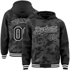 Custom Black White Curve Lines 3D Pattern Design Bomber Full-Snap Varsity Letterman Hoodie Jacket
