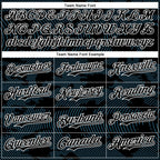 Custom Black Sky Blue-White Curve Lines 3D Pattern Design Bomber Full-Snap Varsity Letterman Hoodie Jacket