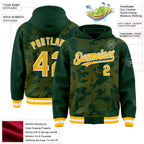 Custom Green Gold-White Curve Lines 3D Pattern Design Bomber Full-Snap Varsity Letterman Hoodie Jacket
