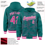 Custom Teal Pink-White Curve Lines 3D Pattern Design Bomber Full-Snap Varsity Letterman Hoodie Jacket