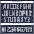 Custom Navy Gray-White Curve Lines 3D Pattern Design Bomber Full-Snap Varsity Letterman Hoodie Jacket