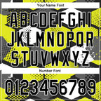 Custom Black Neon Yellow-White Geometric Shape 3D Pattern Design Bomber Full-Snap Varsity Letterman Hoodie Jacket