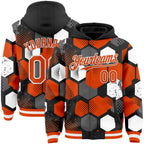 Custom Black Orange-White Geometric Shape 3D Pattern Design Bomber Full-Snap Varsity Letterman Hoodie Jacket