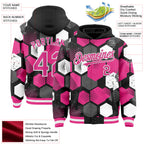 Custom Black Pink-White Geometric Shape 3D Pattern Design Bomber Full-Snap Varsity Letterman Hoodie Jacket