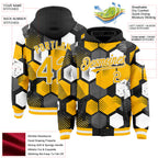 Custom Black Gold-White Geometric Shape 3D Pattern Design Bomber Full-Snap Varsity Letterman Hoodie Jacket