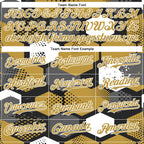 Custom Black Old Gold-White Geometric Shape 3D Pattern Design Bomber Full-Snap Varsity Letterman Hoodie Jacket