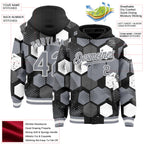 Custom Black Gray-White Geometric Shape 3D Pattern Design Bomber Full-Snap Varsity Letterman Hoodie Jacket