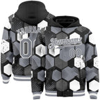 Custom Black Gray-White Geometric Shape 3D Pattern Design Bomber Full-Snap Varsity Letterman Hoodie Jacket