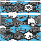 Custom Black Sky Blue-White Geometric Shape 3D Pattern Design Bomber Full-Snap Varsity Letterman Hoodie Jacket