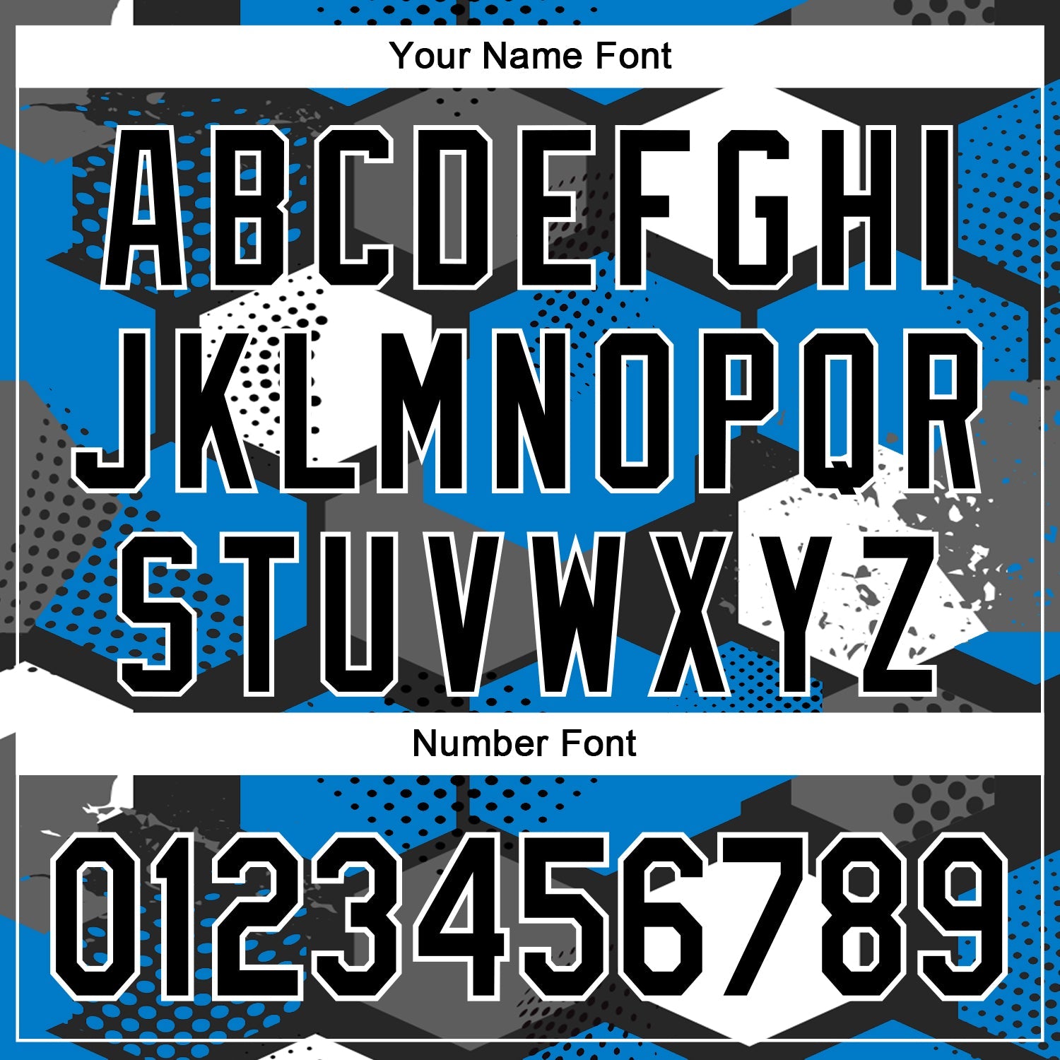 Custom Black Powder Blue-White Geometric Shape 3D Pattern Design Bomber Full-Snap Varsity Letterman Hoodie Jacket