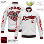 Custom White Red-Black Gothic Skull 3D Pattern Design Bomber Full-Snap Varsity Letterman Jacket