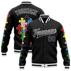Custom Black White Gothic Chromatic Crosses 3D Pattern Design Bomber Full-Snap Varsity Letterman Jacket