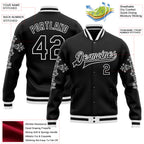 Custom Black White Gothic Crosses 3D Pattern Design Bomber Full-Snap Varsity Letterman Jacket