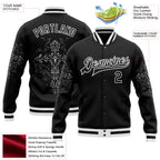 Custom Black White Gothic Crosses 3D Pattern Design Bomber Full-Snap Varsity Letterman Jacket