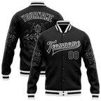 Custom Black White Gothic Crosses 3D Pattern Design Bomber Full-Snap Varsity Letterman Jacket