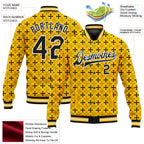 Custom Gold Black-White Gothic Crosses 3D Pattern Design Bomber Full-Snap Varsity Letterman Jacket