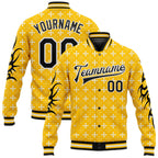 Custom Gold Black-White Gothic Crosses 3D Pattern Design Bomber Full-Snap Varsity Letterman Jacket