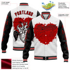 Custom White Red-Black Gothic Grunge Splash Heart 3D Pattern Design Bomber Full-Snap Varsity Letterman Jacket