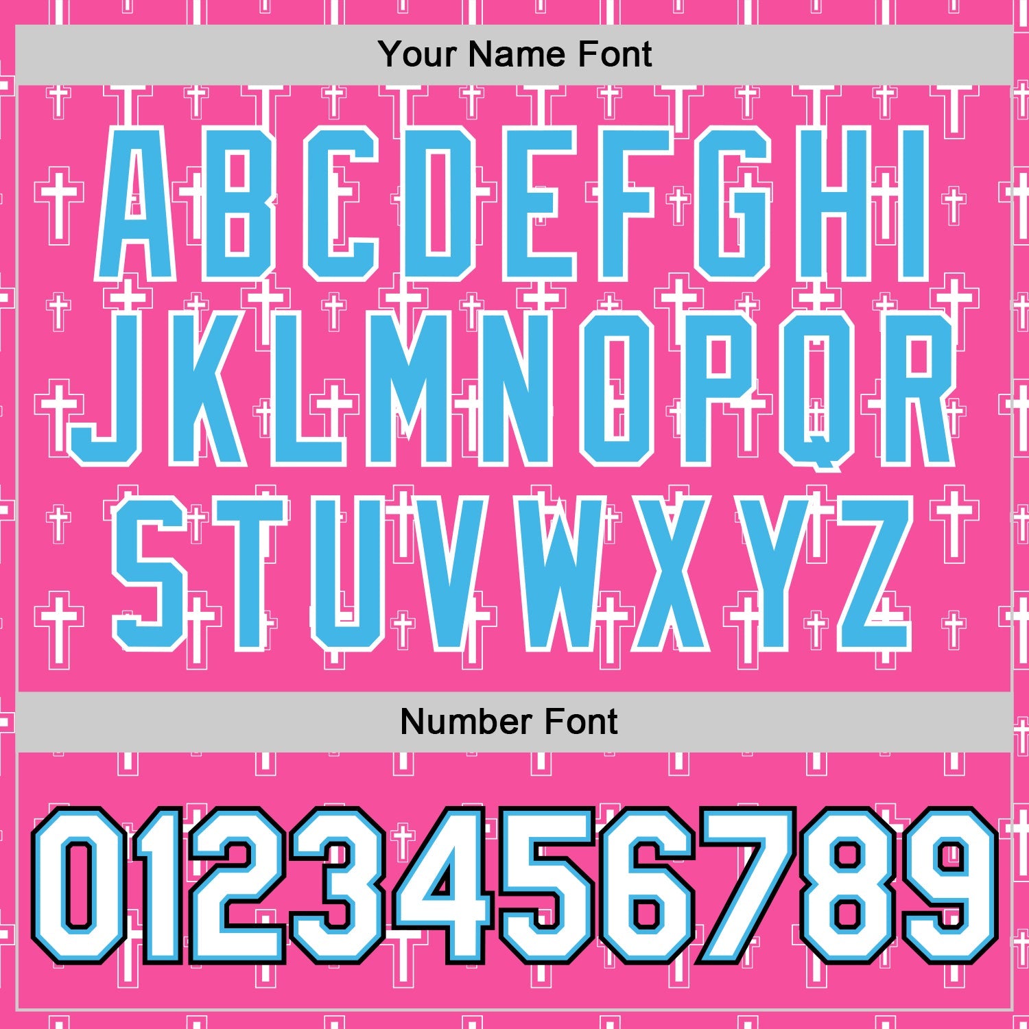 Custom Pink White Sky Blue-Black Gothic Crosses 3D Pattern Design Bomber Full-Snap Varsity Letterman Jacket