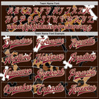 Custom Brown Crimson City Cream-Black Gothic Leopard Print Crosses 3D Pattern Design Bomber Full-Snap Varsity Letterman Jacket