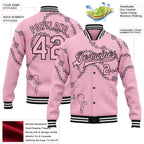 Custom Light Pink Black-White Gothic Crosses 3D Pattern Design Bomber Full-Snap Varsity Letterman Jacket