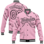 Custom Light Pink Black-White Gothic Crosses 3D Pattern Design Bomber Full-Snap Varsity Letterman Jacket