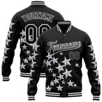 Custom Black White Y2K Stars 3D Pattern Design Bomber Full-Snap Varsity Letterman Jacket
