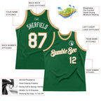Custom Kelly Green White-Old Gold Authentic Throwback Basketball Jersey