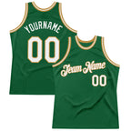 Custom Kelly Green White-Old Gold Authentic Throwback Basketball Jersey