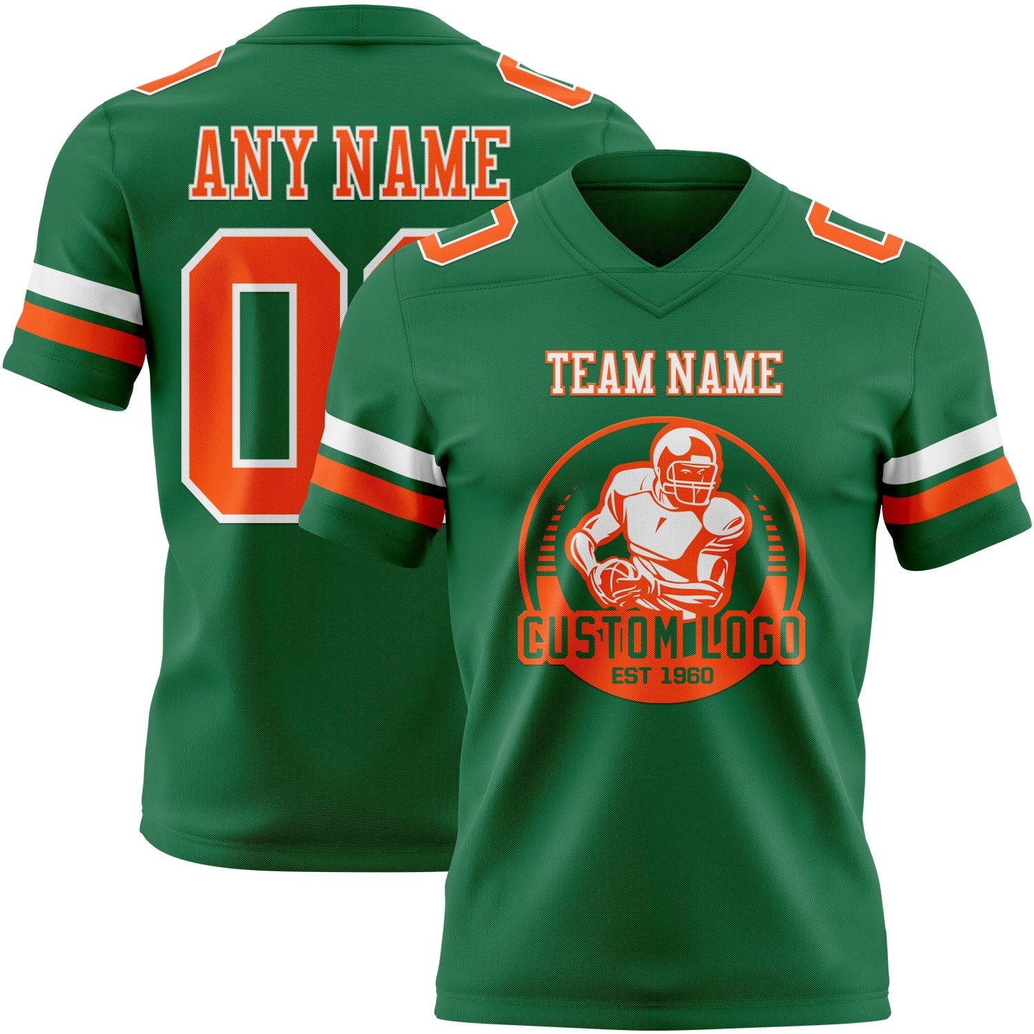 Custom Kelly Green Orange-White Authentic Football Jersey