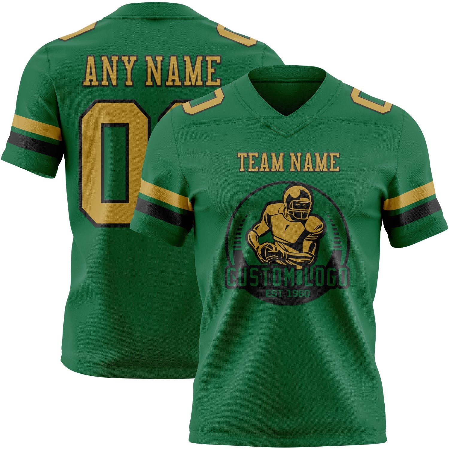 Custom Kelly Green Old Gold-Black Authentic Football Jersey