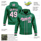 Custom Stitched Kelly Green White-Pink Baseball Pullover Sweatshirt Hoodie